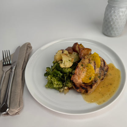 Grilled Citrus Chicken with Roasted Potatoes and Roasted Broccoli/Cauliflower