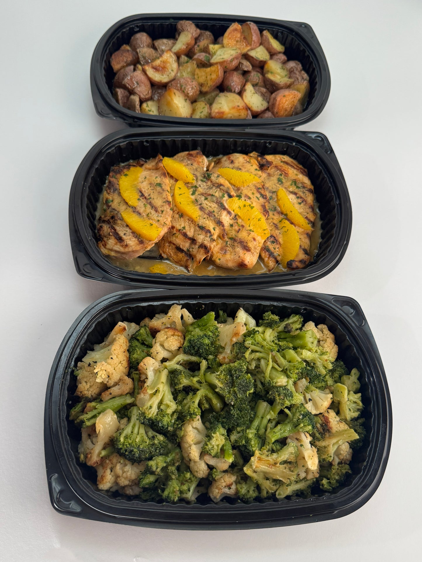 Grilled Citrus Chicken with Roasted Potatoes and Roasted Broccoli/Cauliflower