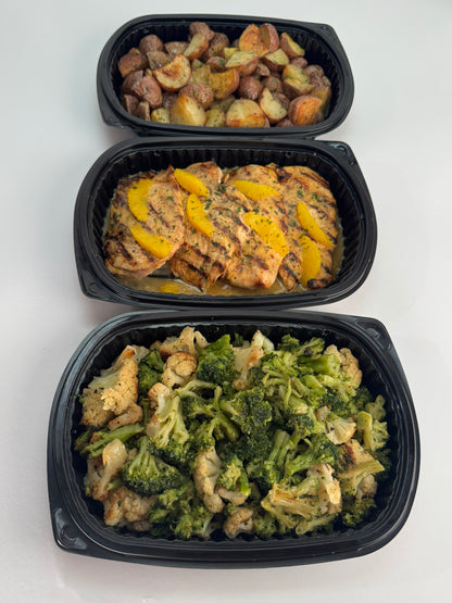 Grilled Citrus Chicken with Roasted Potatoes and Roasted Broccoli/Cauliflower