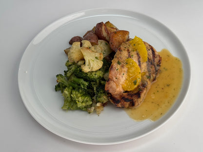 Grilled Citrus Chicken with Roasted Potatoes and Roasted Broccoli/Cauliflower
