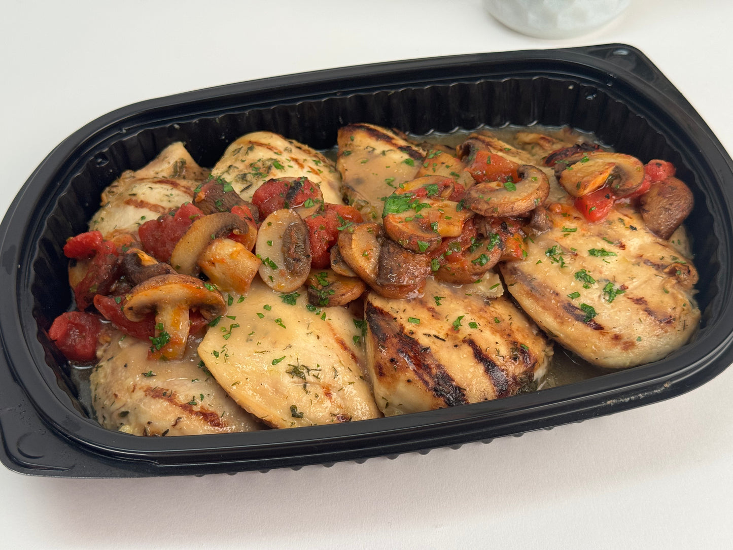 Mushroom chicken with smashed yukon potatoes and sweet corn